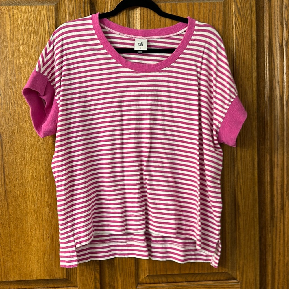 Cabi pink and white stripe tee